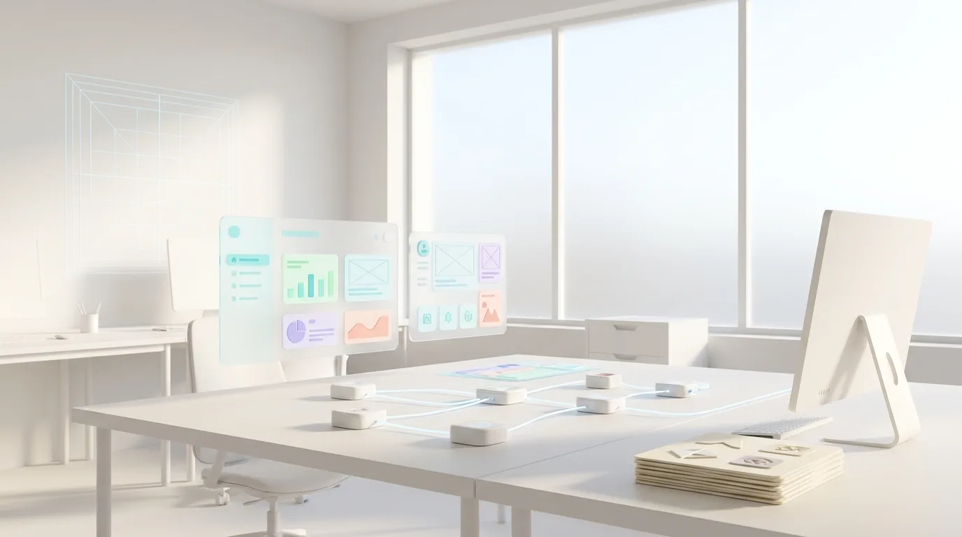 A bright office space showcases modern technology and automation solutions.